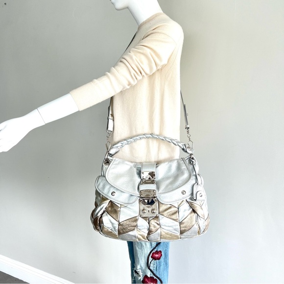 ♦️SOLD♦️MIU MIU Coffer Metallic Silver Gold Bronze Leather  Patchwork Shoulder - Picture 3 of 16
